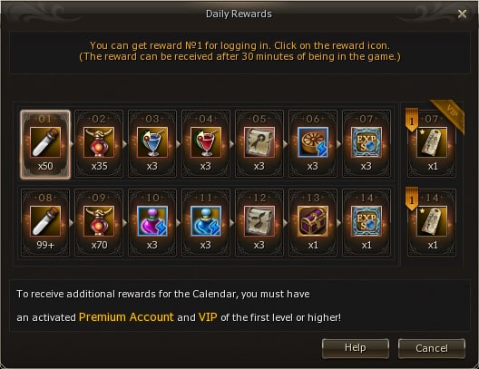 Daily reward calendar Lineage 2