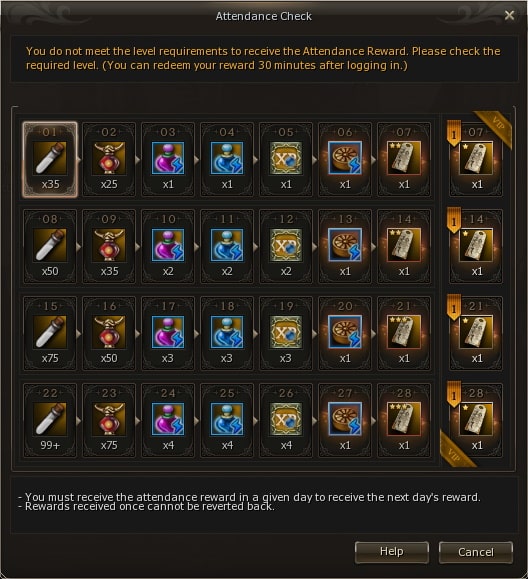 Daily reward calendar Lineage 2