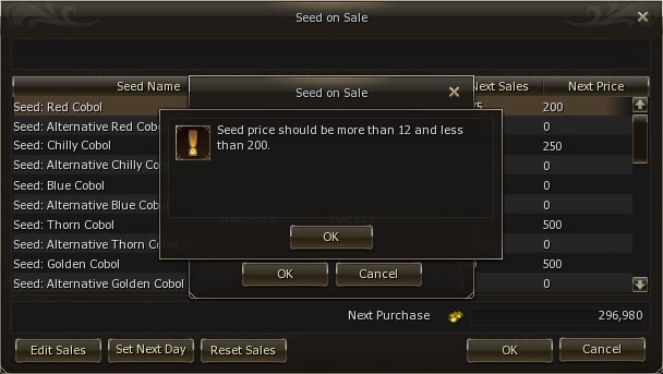 Cost of seeds in the castle